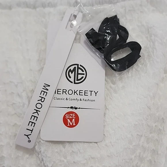 MEROKEETY Mini Dress Tie Back Lined White Prom Party Wedding Cocktail Size M - Picture 9 of 9